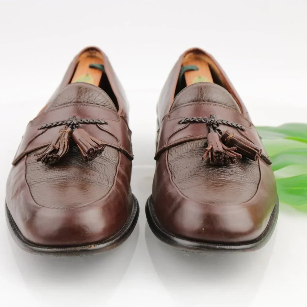 Vintage Brassboot Mens Tassel Loafer Size 10.5 Brown Leather Handmade Dress Shoe